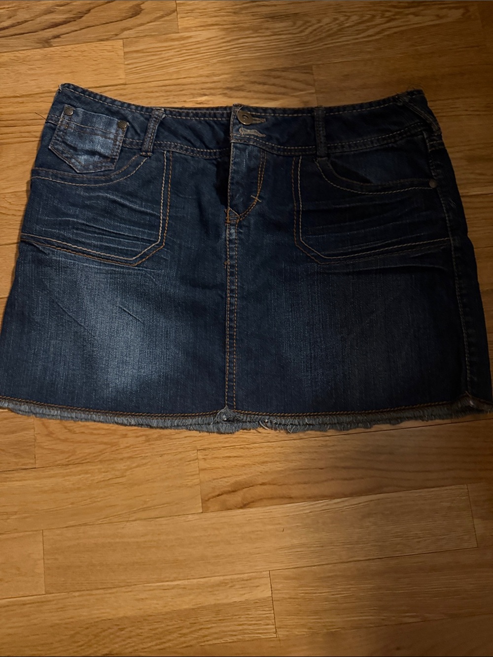 SO Dark Blue Denim Mini Skirt - Front Pocket Detail